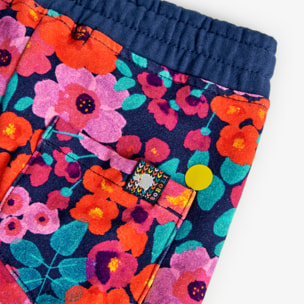 Pantalón felpa elástica flores de niña