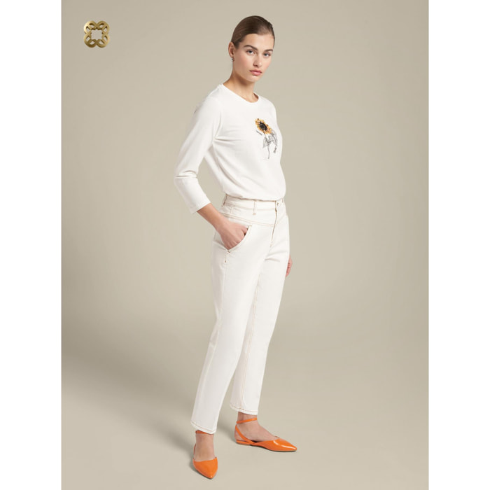 Elena Mirò - Pantalones slim fit con pespuntes en contraste - Blanco