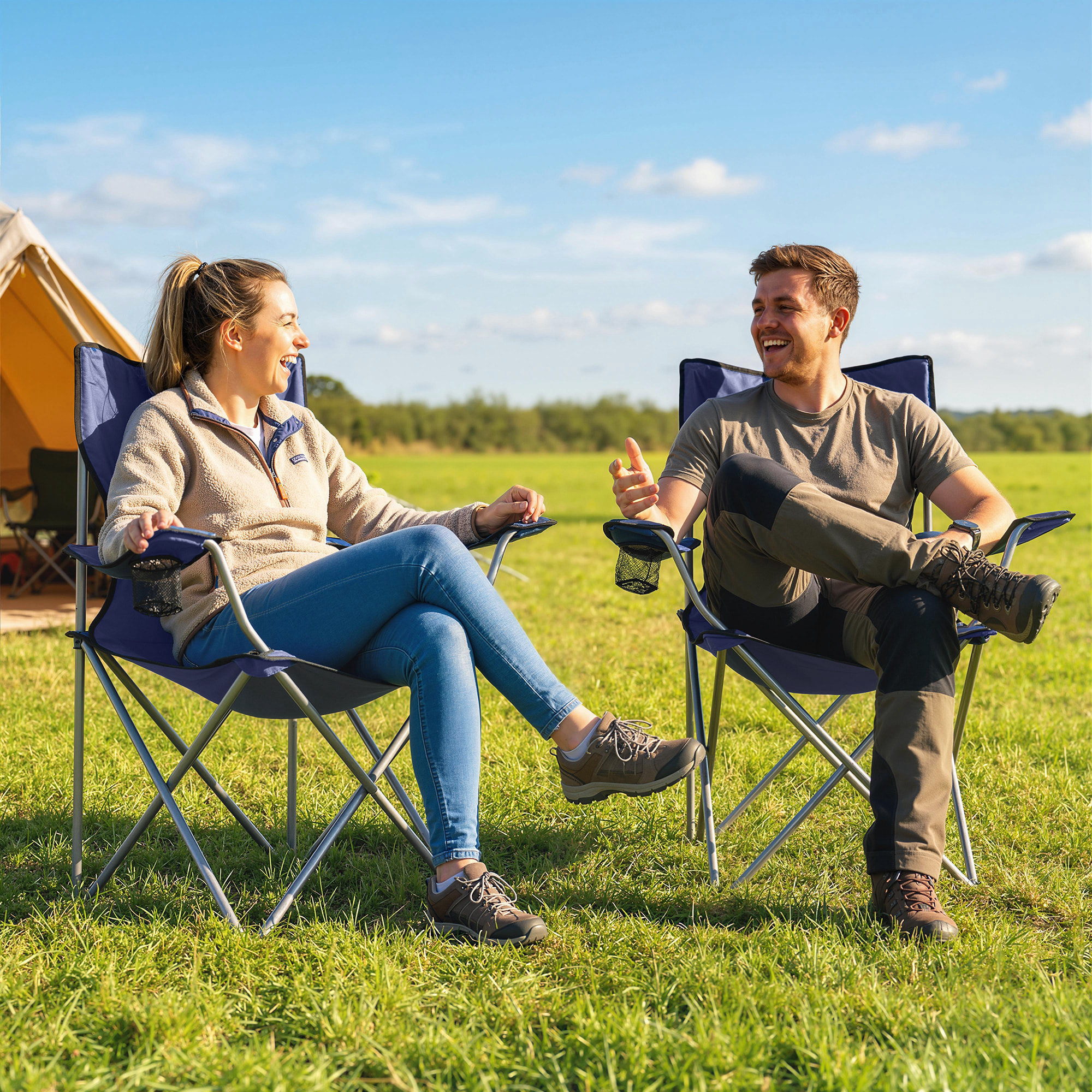 Lot de 2 chaises de camping pliables avec porte-gobelets et sac transport bleu foncé