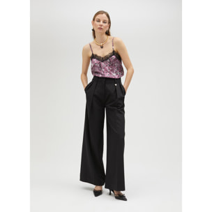 Top stile lingerie stampa animalier rosa