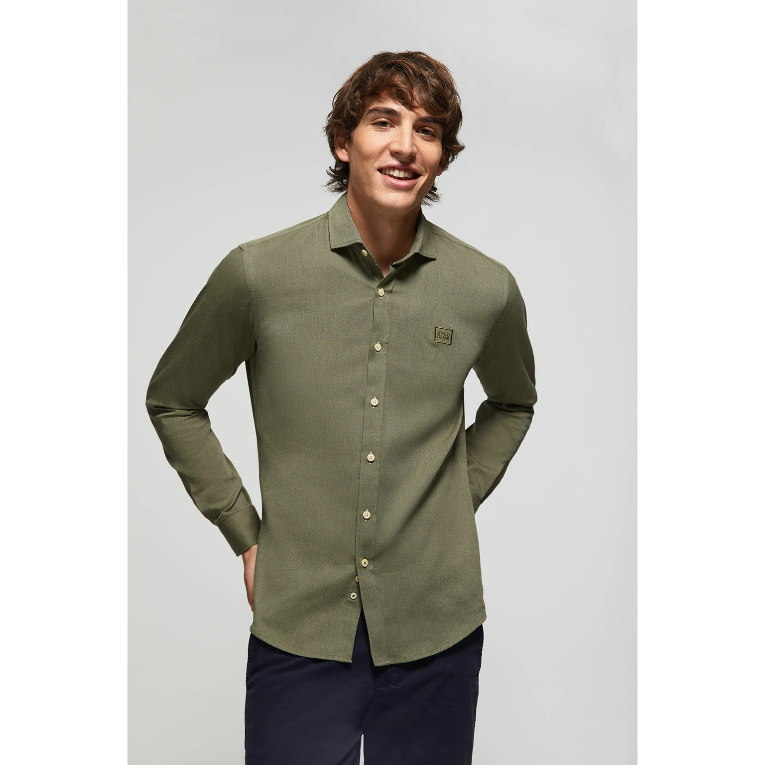 Camicia in twill verde con logo Polo Club