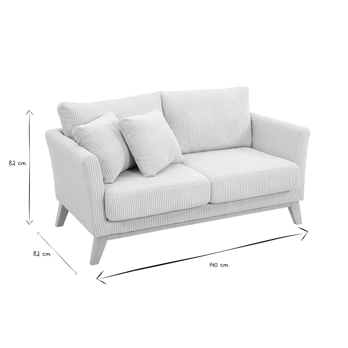 Canapé scandinave déhoussable 2 places en tissu velours côtelé et bois clair OSLO