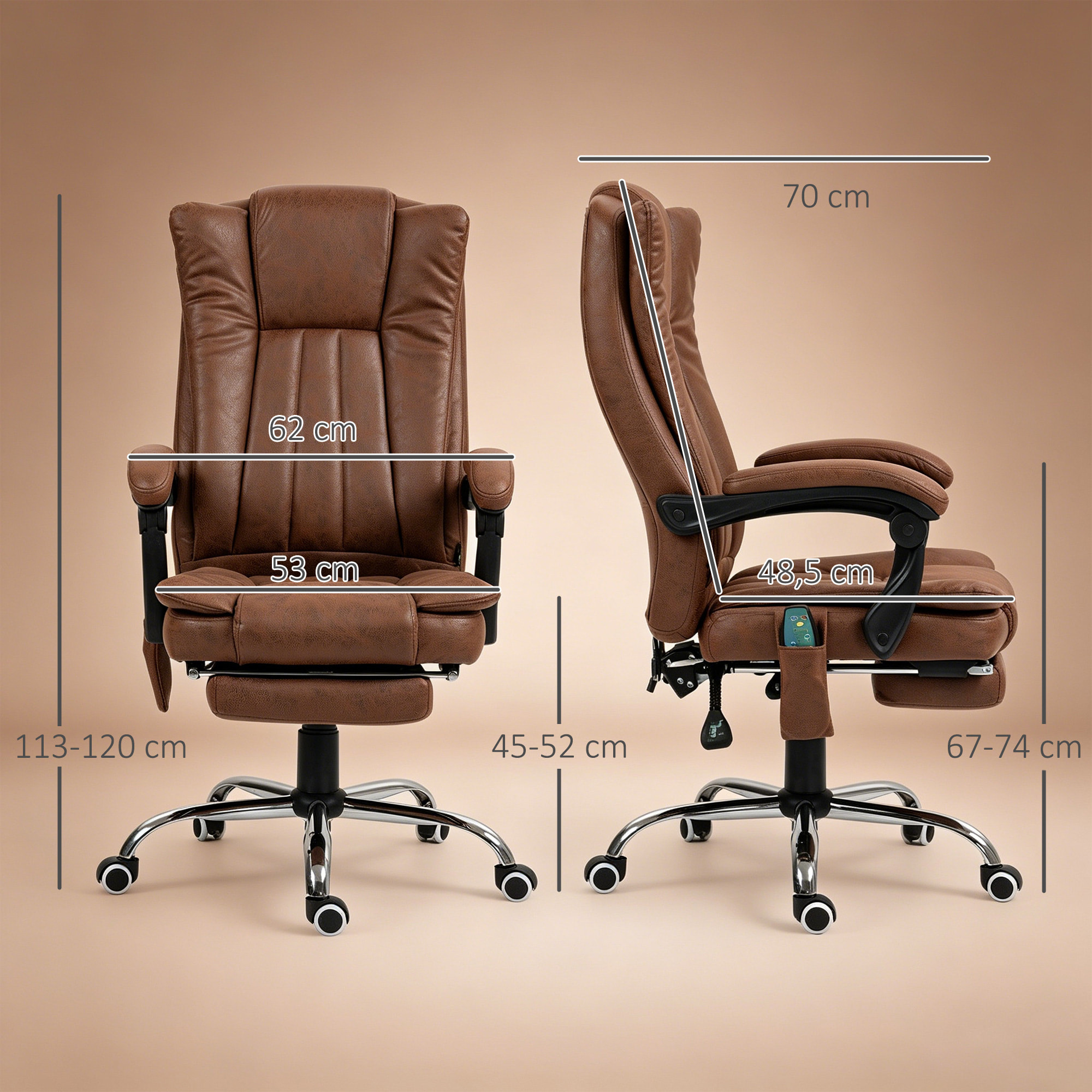 Fauteuil de bureau massant chauffant inclinable repose-pieds rétractable effet cuir vieilli
