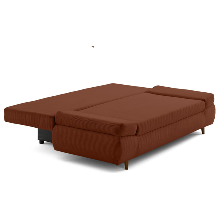 Larson - canapé droit 3 places convertible avec coffre en velours côtelé - Terracotta