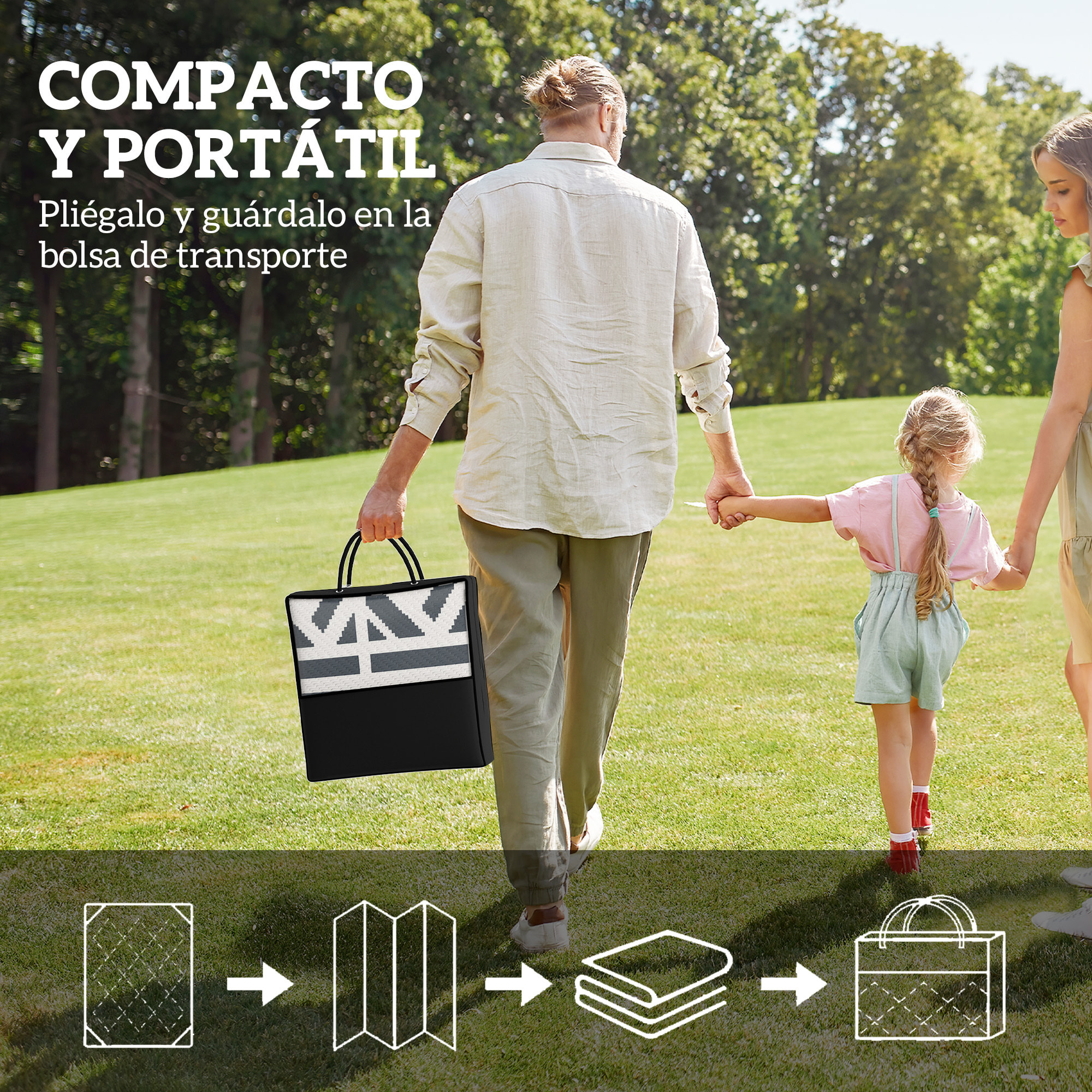 Alfombra de Exterior 182x274 cm Alfombra Reversible con Patrón de Geométrico de Cenefa Impermeable Bolsa de Transporte para Terraza Balcón Patio Camping Playa Gris Oscuro