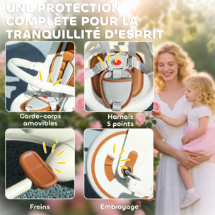 Tricycle enfant pliable évolutif 5 en 1 poignée telescopique auvent amovible marron crème