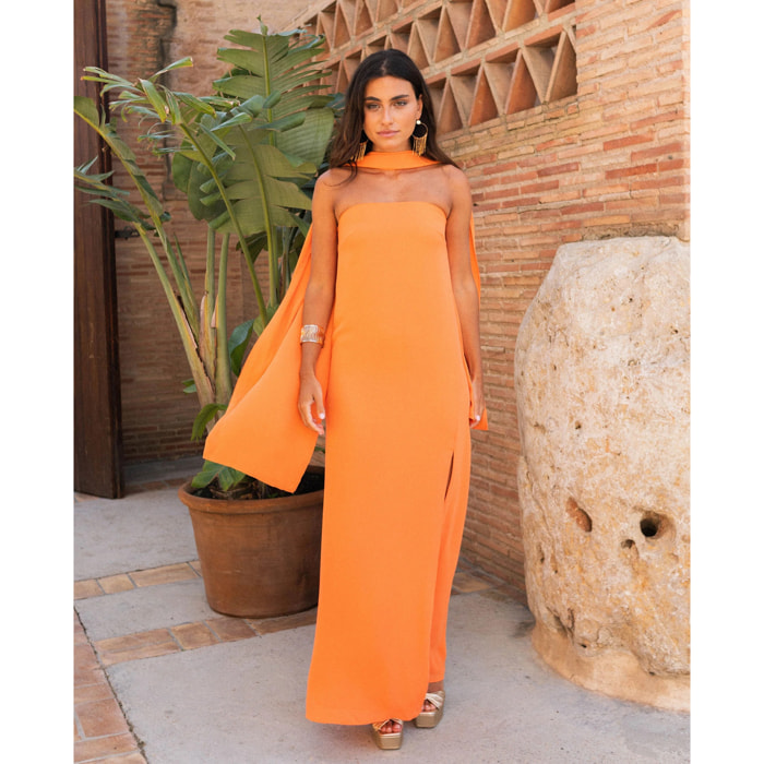 Vestido midi palabra de honor con foulard