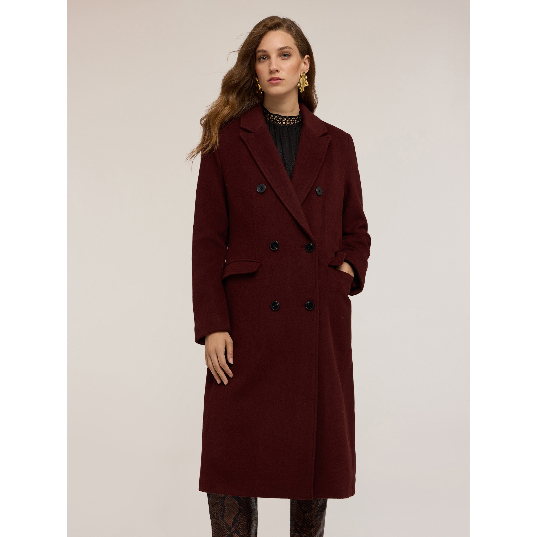 Motivi - Cappotto doppiopetto in drap misto lana - Marrone