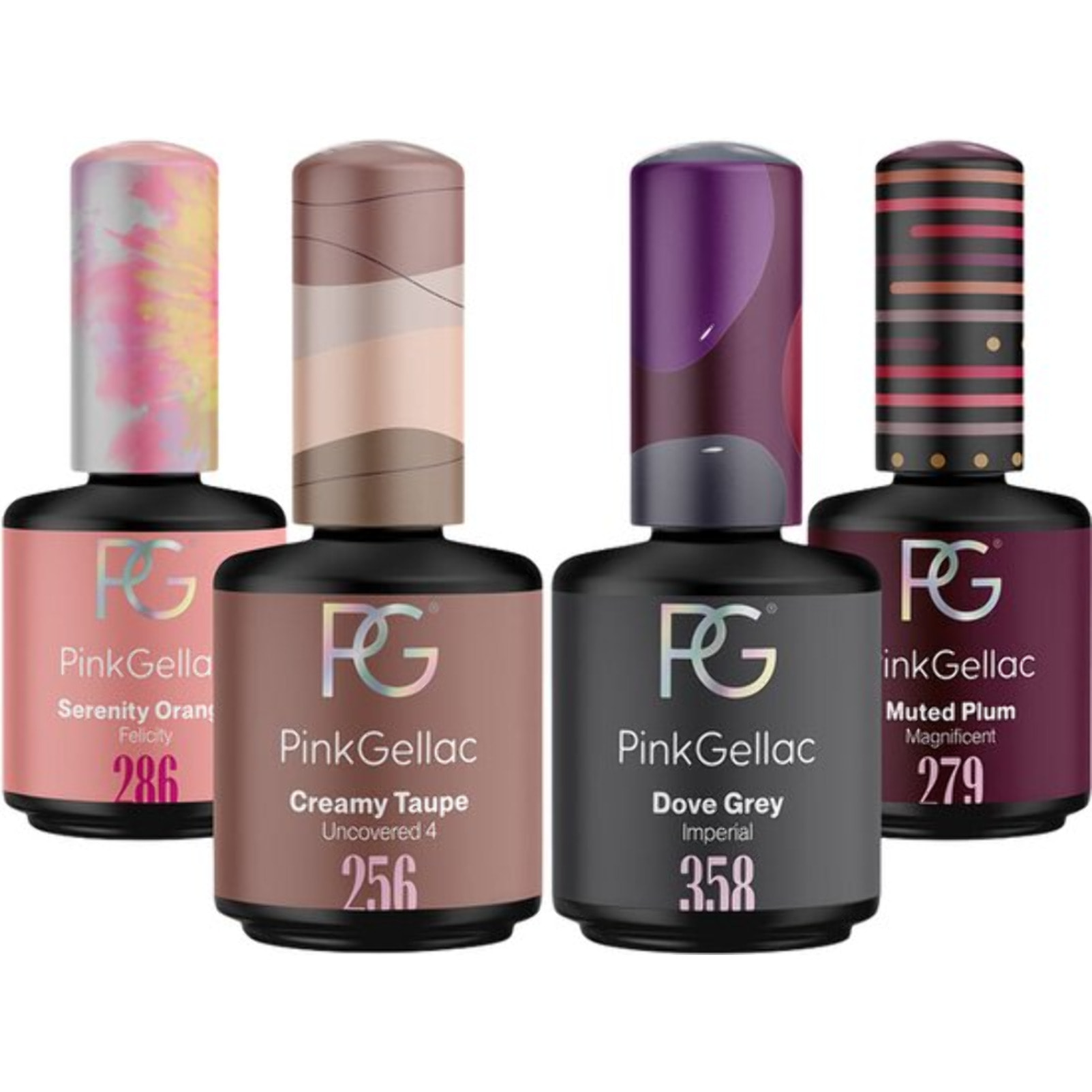 Set vernis semi-permanent - 4 x 15 ml Orange, Taupe, Prune, Gris