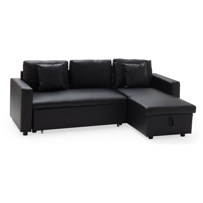 Canapé d'angle convertible simili CLARK 3 places noir