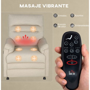 Sillón Relax Reclinable Eléctrico, con Calor Lumbar y Masaje Vibración, Sillón Masaje Relax, Motor Silencioso, Función de Memoria, Bolsillos, Control Remoto con USB, Tejido Pet-friendly, Beige