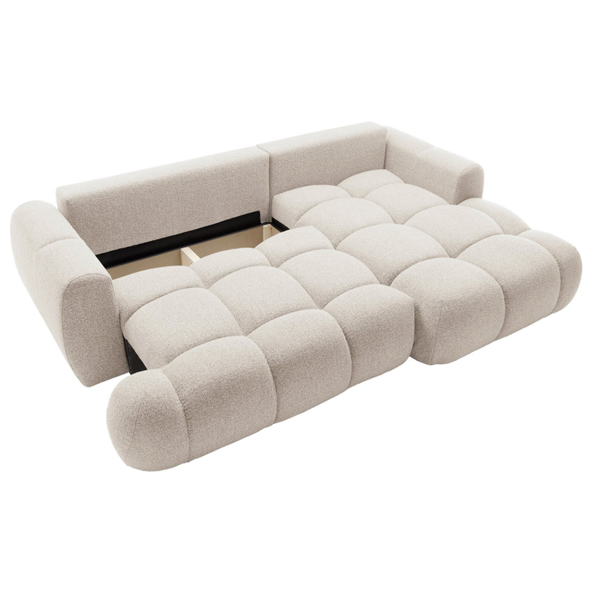 Yulin - Canapé d'angle droit 4 places convertible avec coffre en tissu bouclette - Beige
