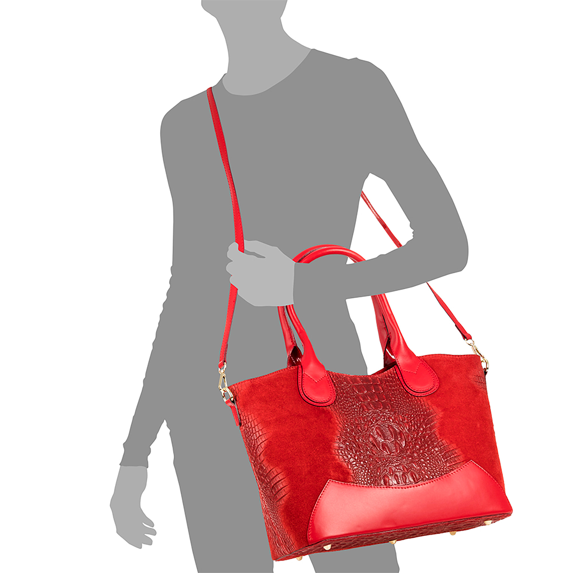 Vercurago Borsa tote Donna.Pelle autentica Camoscio Inciso Coccodrillo Ruga