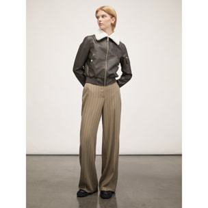 Motivi - Pantalón modelo palazzo con raya diplomática - Verde claro