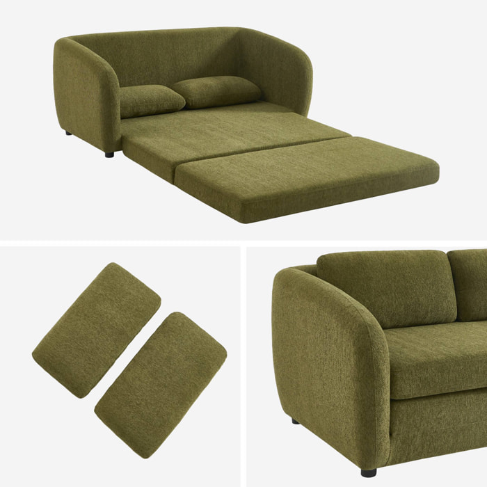 Canapé convertible 2 places tissu chenille kaki - L 170 x P 95 x H 76cm - Twist