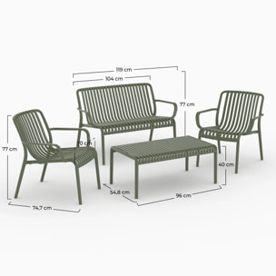 Salon de jardin 4 places en plastique vert kaki  - Ivy