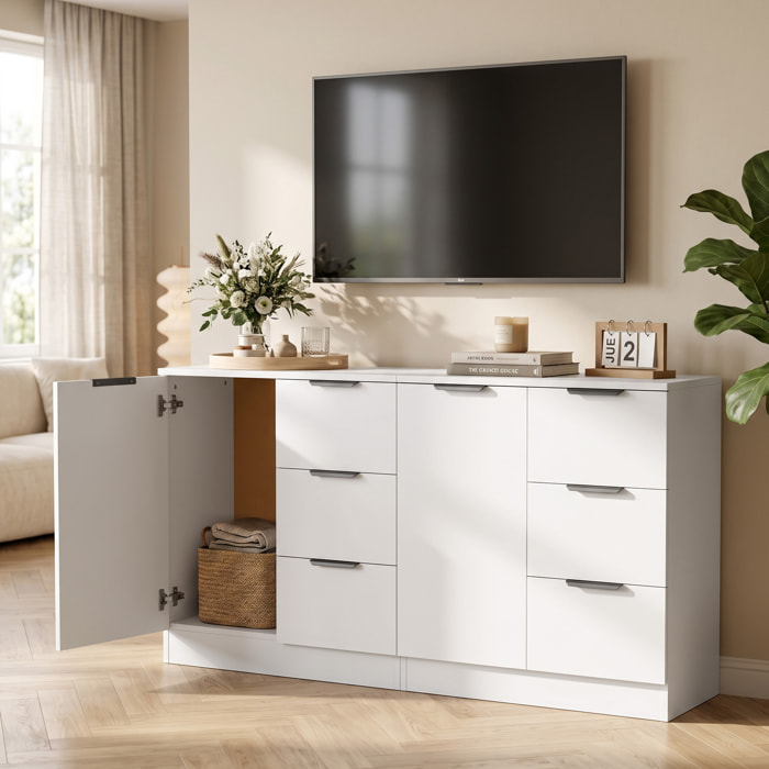 HOMCOM Aparador, Aparador de Salón Estrecho con 3 Cajones y Puerta de Cierre Suave, Armario de Cocina de Almacenaje Moderno, para Entrada, Comedor, 60x30x70 cm, Blanco
