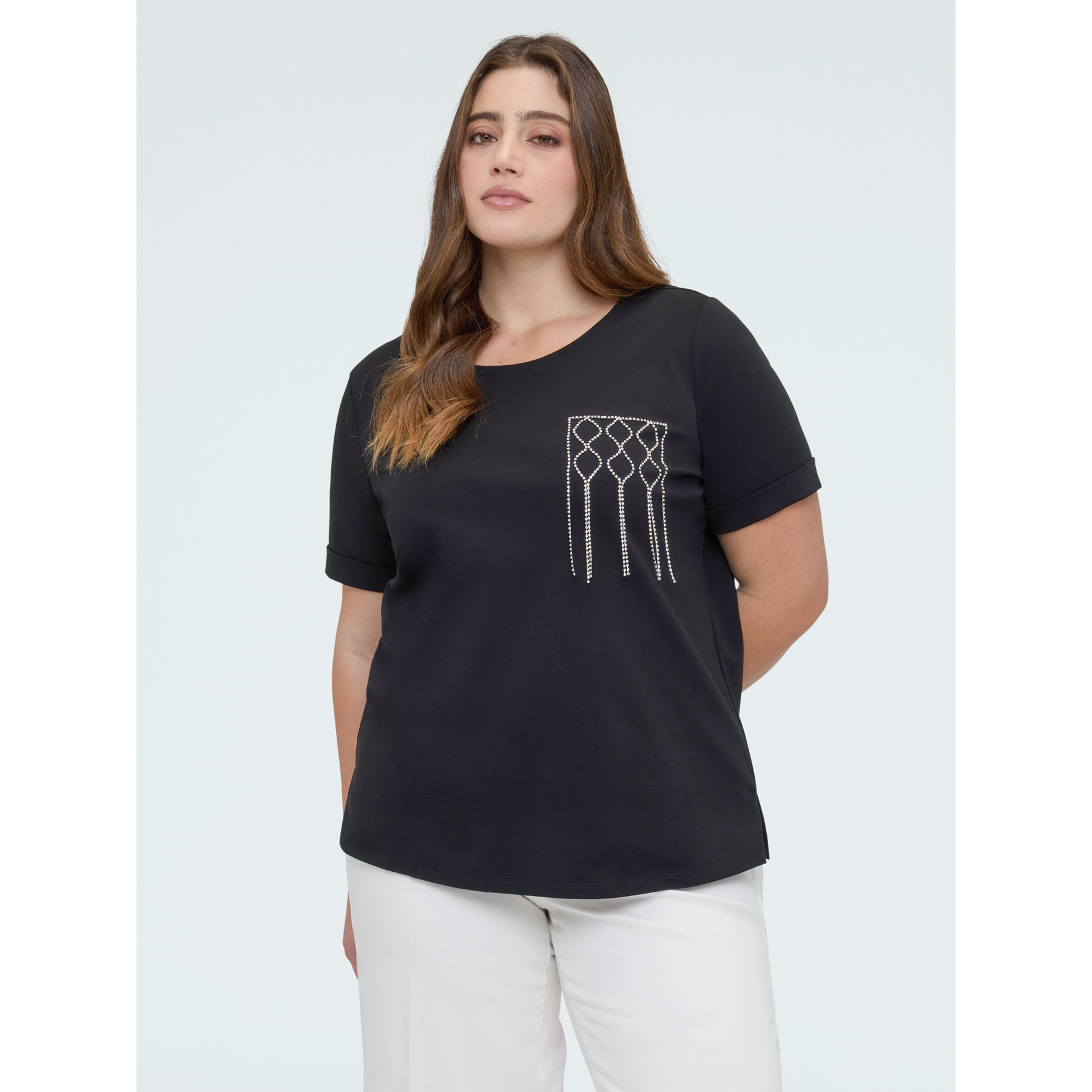 Fiorella Rubino - T-shirt in cotone con taschino decorato - Nero