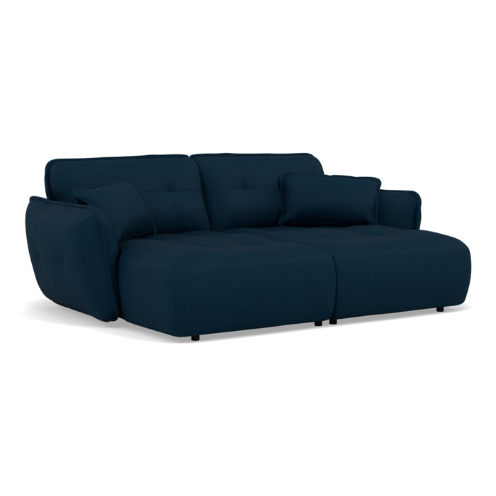 Thais - canapé droit 4 places avec double méridienne assise profonde en tissu texturé - Bleu