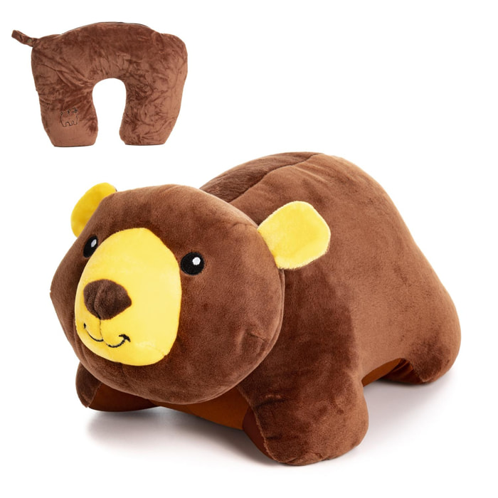 Oso de peluche convertible en almohada de viaje para cuello, 2 en 1.