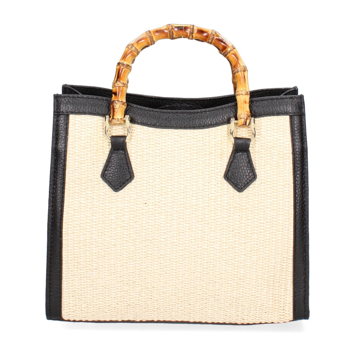 Borsa a mano da donna - Modello Aella - Paglia e Vera Pelle - 25.0 x 27.0 x 9.0 cm