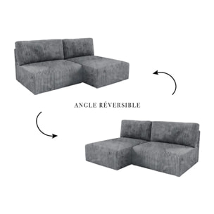 ELIOR - Canapé d'angle convertible et modulable 4 places en côtelé gris