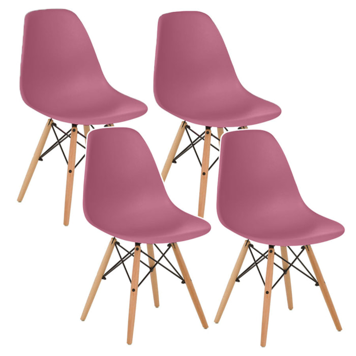 Set 4 sedie design gambe legno bordeaux