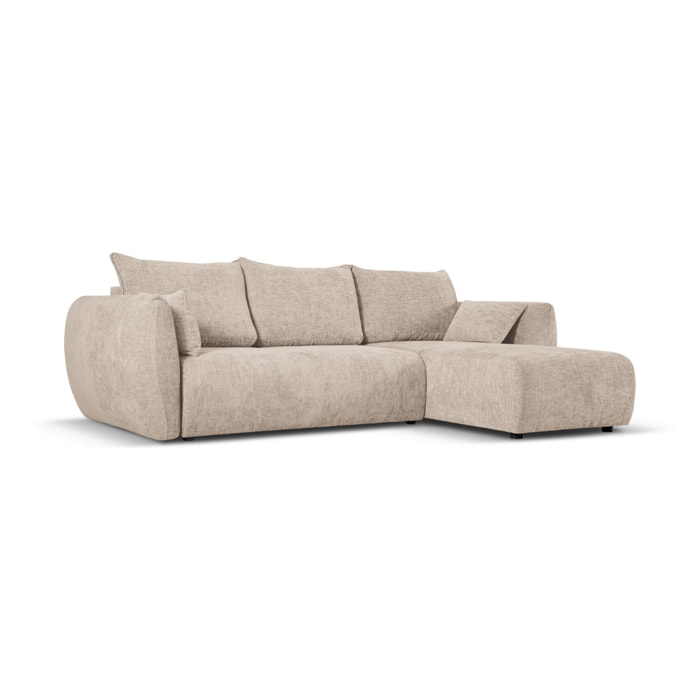 Canapé d'angle droit convertible avec coffre de rangement "Matera" 4 places en chenille beige