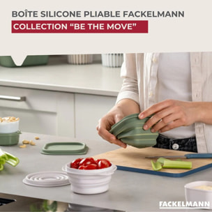 Lot de 4 Boîtes à Snacks Pliables en Silicone Blanc avec Set de 3 Boîtes à Sauce Fackelmann Storage