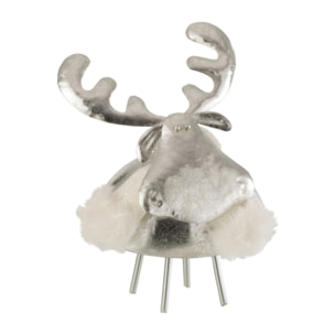 J-Line figurine de Noël Cerf - métal/textil - argent/blanc - small