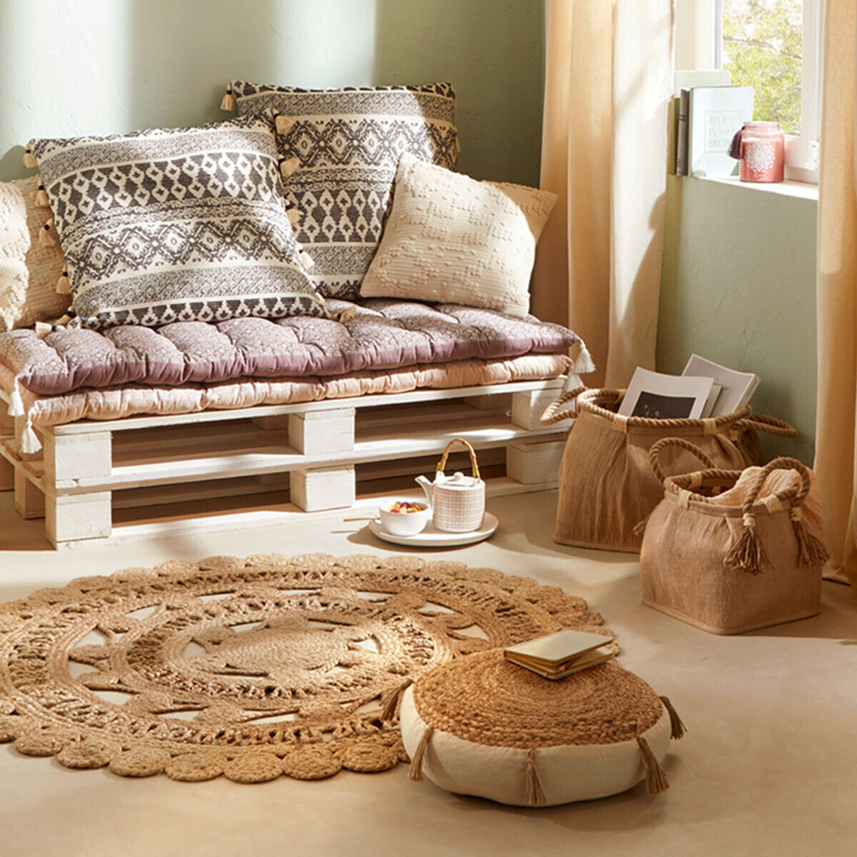 Coussin de sol "Rituality" beige D38cm