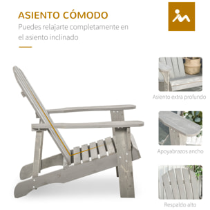 Silla Adirondack de Madera Silla de Jardín con Asiento Extra Ancho Carga 150 kg para Patio Terraza Balcón 78x89x88 cm Gris Claro