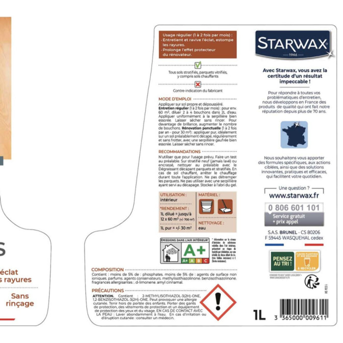 Pack de 2 - Starwax - Entretien Raviveur 2 En 1 Sols Stratifies 1L