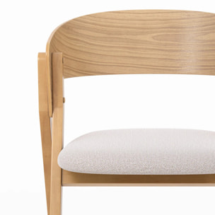 Chaise en bois d'hévéa et tissu beige - Héloïse