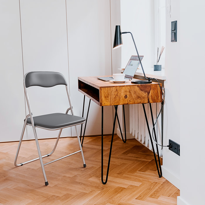 Set da 6 Sedia Pieghevole Slim in Metallo Sedie Salvaspazio Ufficio Casa Campeggio Salotto Cucina Ecopelle Comoda Seduta Imbottita 78x44x44 cm Grigio