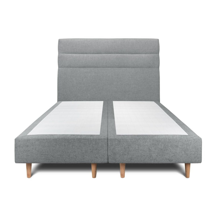 Lit avec tête de lit bandes horizontales tissu et sommier tapissier Ep20