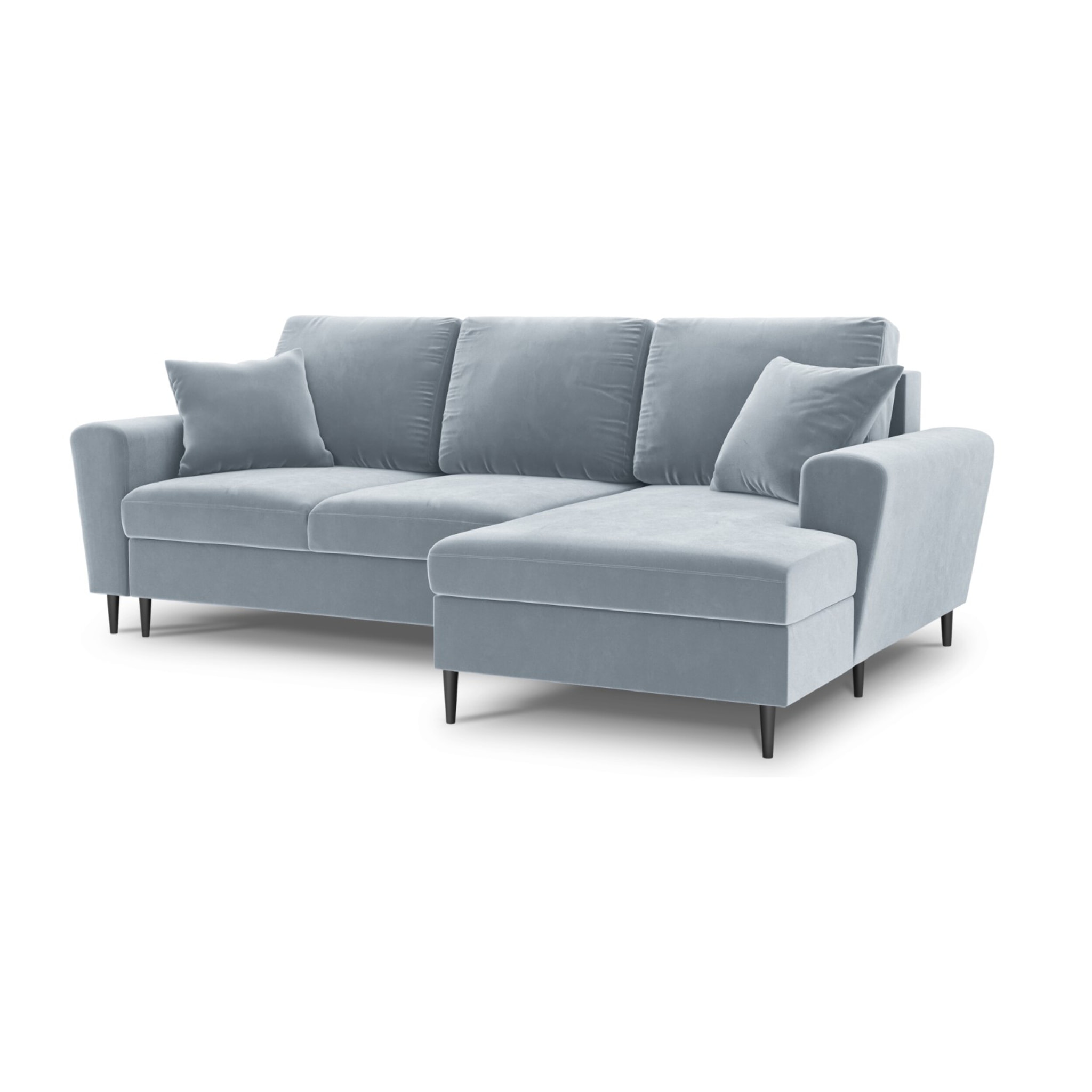 Canapé d'angle droit convertible avec coffre de rangement "Kyoto" 4 places en velours bleu clair