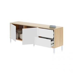 Mueble TV Lea Blanco Artik (Blanco Mate) - Roble Canadian