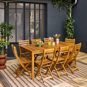 Table de jardin acacia avec coins arrondis + 8 assises CALENA + SENORA