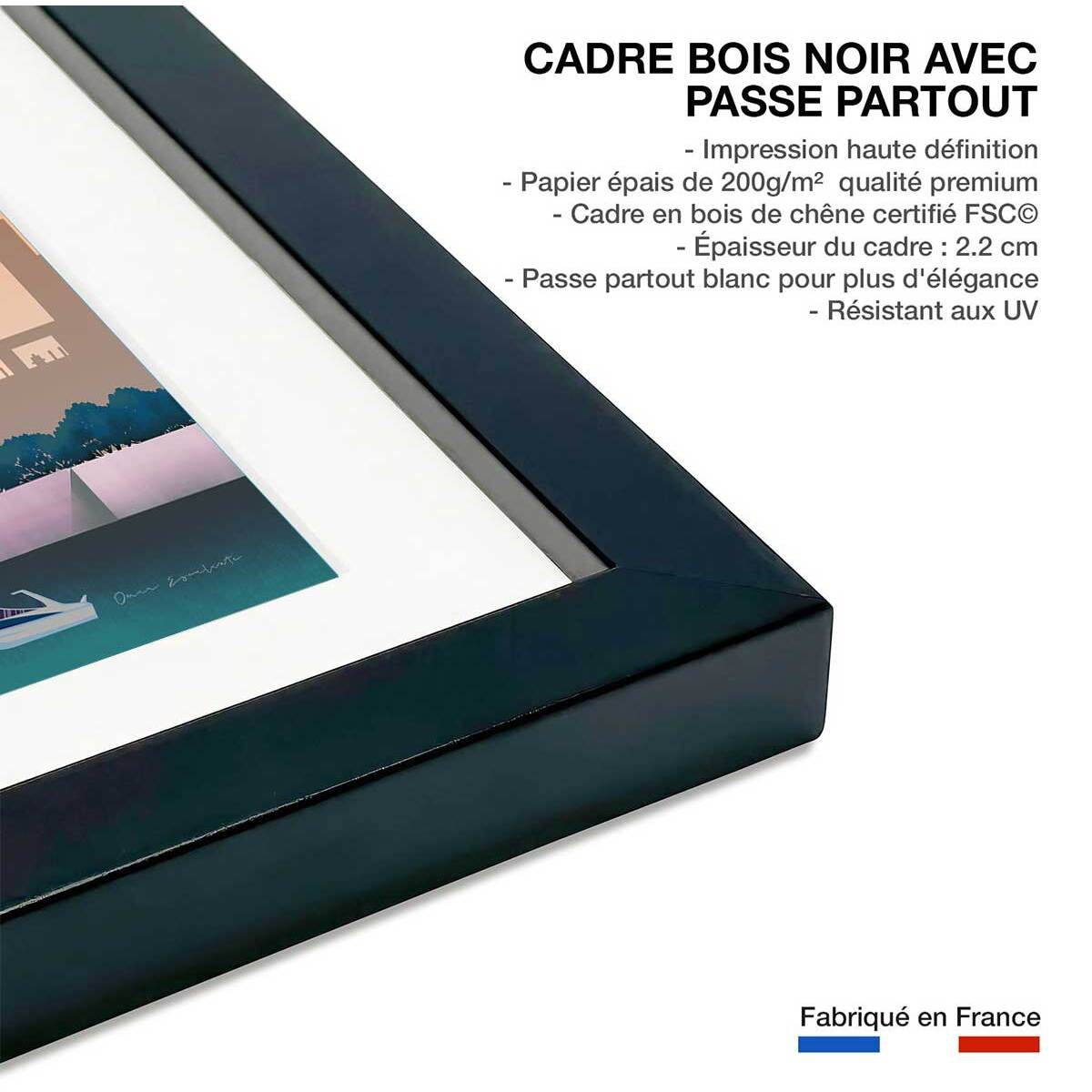Affiche ville retro Paris France Affiche sous cadre noir