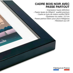 Affiche ville retro Paris France Affiche sous cadre noir