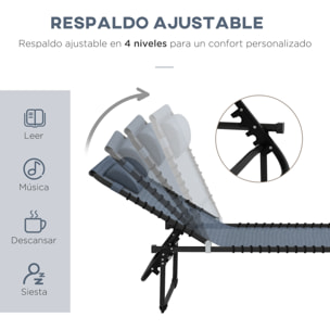 Conjunto de 2 Tumbonas Plegables Tumbonas de Jardín con Respaldo Ajustable en 4 Posiciones Carga 120 kg para Terraza Piscina Playa 197x58x30 cm Gris