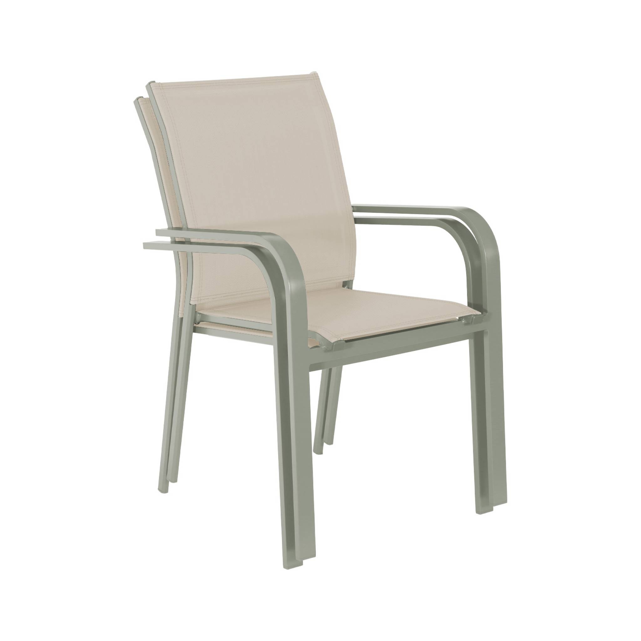 Lot de 2 fauteuils de jardin BUFFALO empilables aluminium et textilene kaki. 64.5 x 45.5 x 89.5 cm