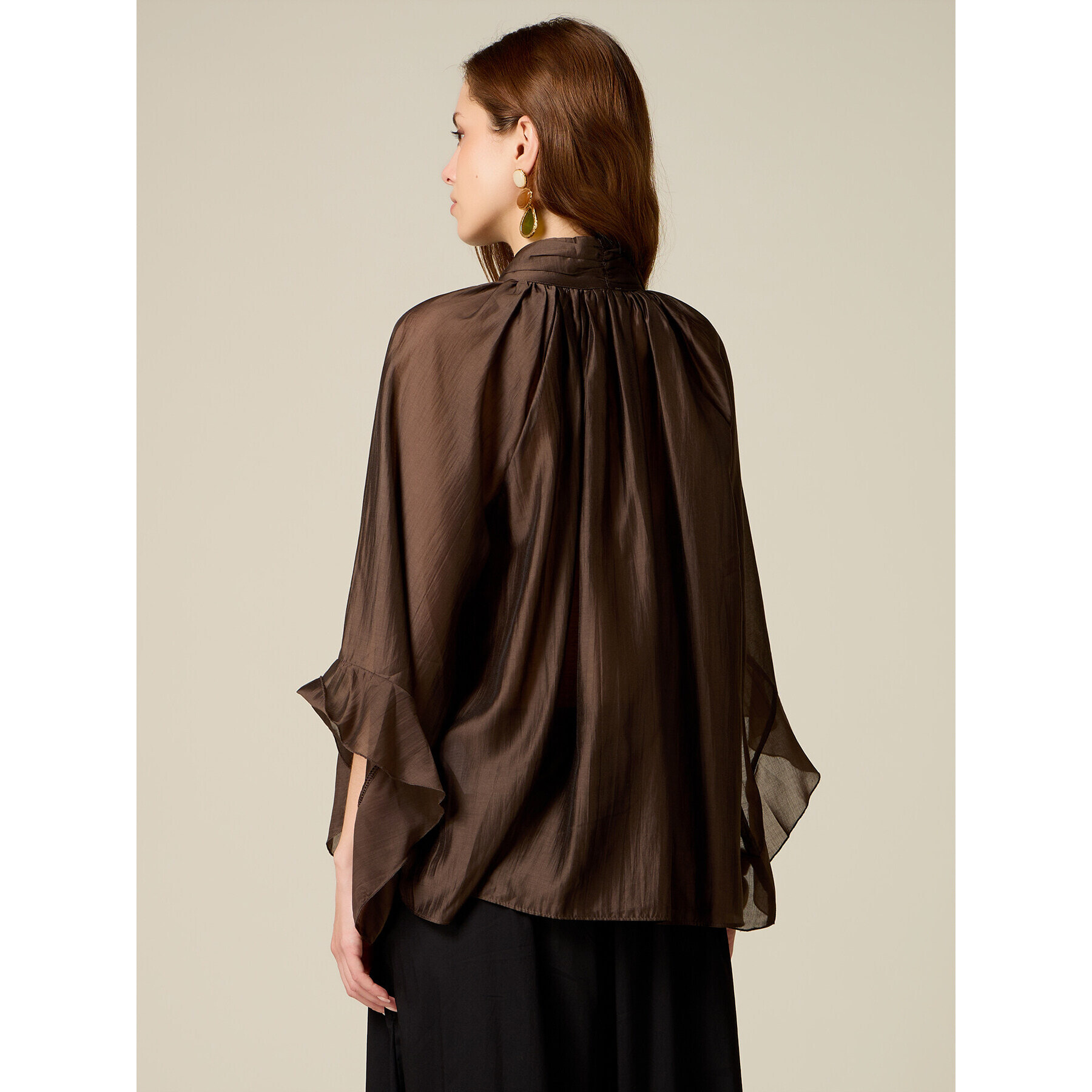 Oltre - Blusa in voile con fiocco - Marrone