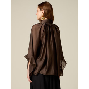Oltre - Blusa in voile con fiocco - Marrone