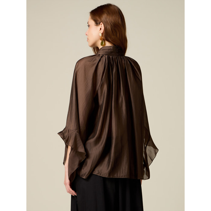 Oltre - Blusa in voile con fiocco - Marrone