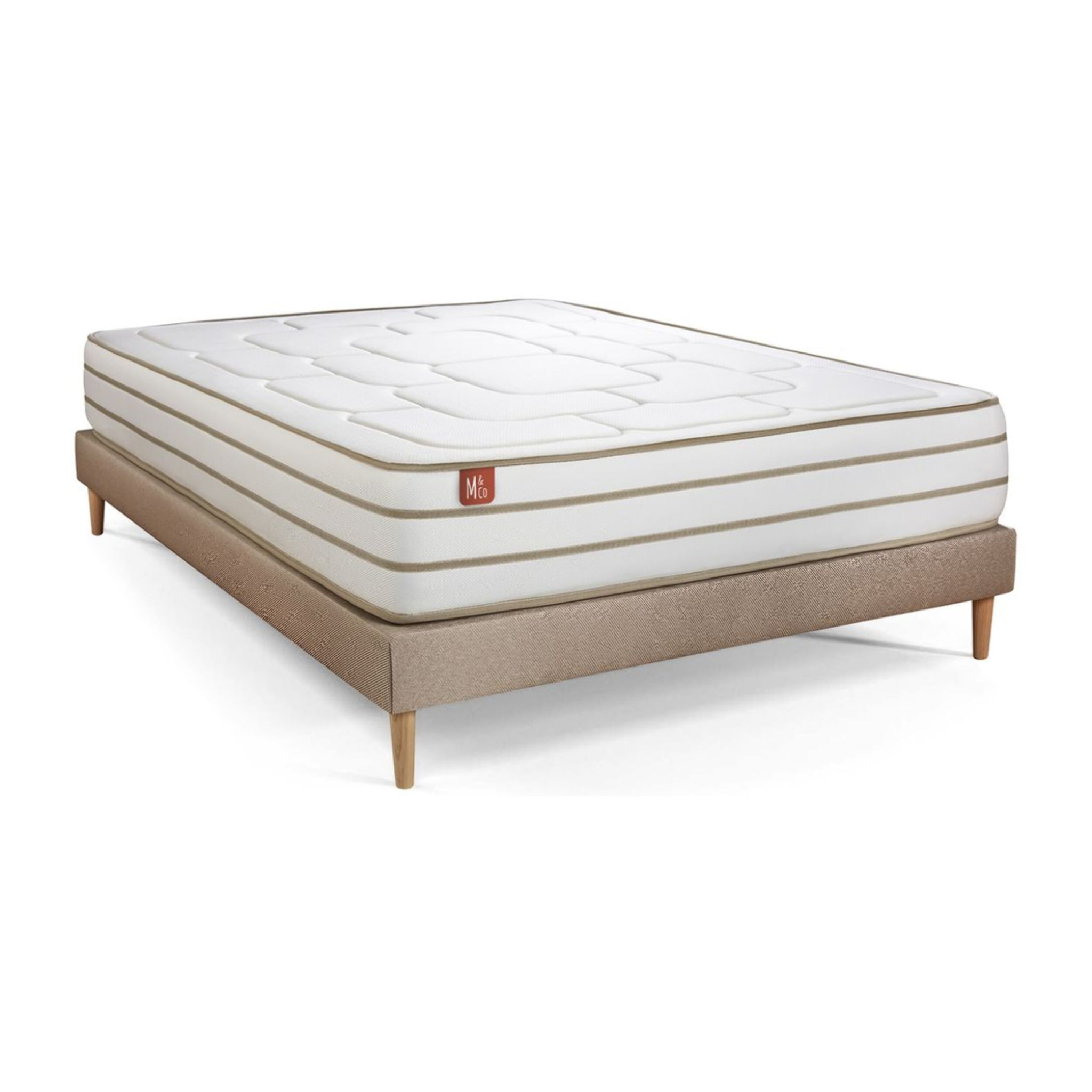 Ensemble Matelas Le Douillet - 26cm - Mémoire de forme - Matériaux éco-responsable - Sommier kit Beige