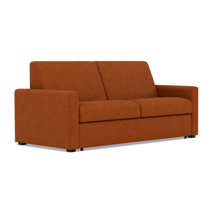 Julia - canapé 3 places convertible couchage quotidien matelas 14 cm en tissu - Rouille