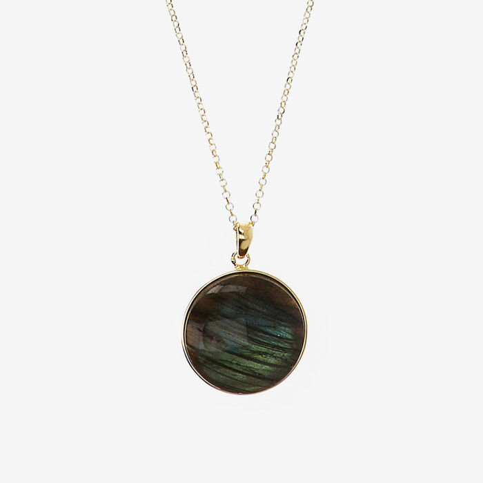 Collana Maglia Brillantina in Argento 925 placcato Oro Giallo 18Kt con Pendente Estraibile in Labradorite