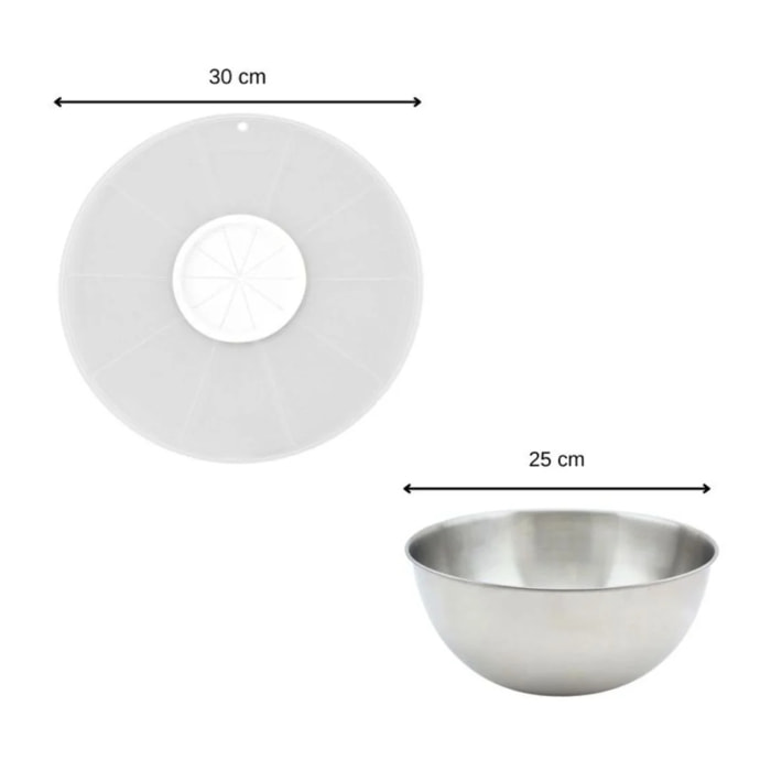 Duo Bol à mixer en inox et Couvercle 25 cm anti projections Fackelmann